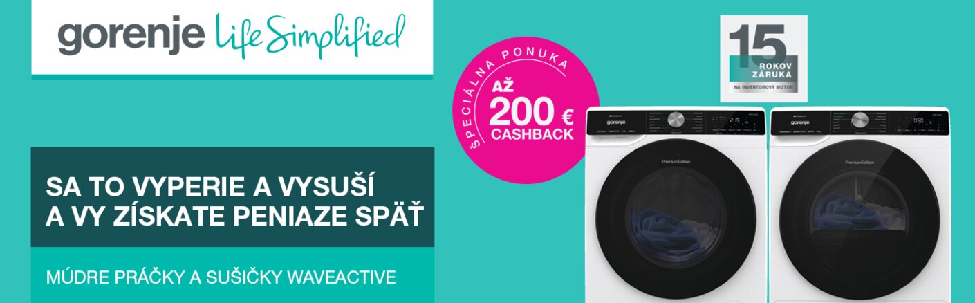 Práčky a sušičky Gorenje WAVEACTIVE s cashbackom až 200€