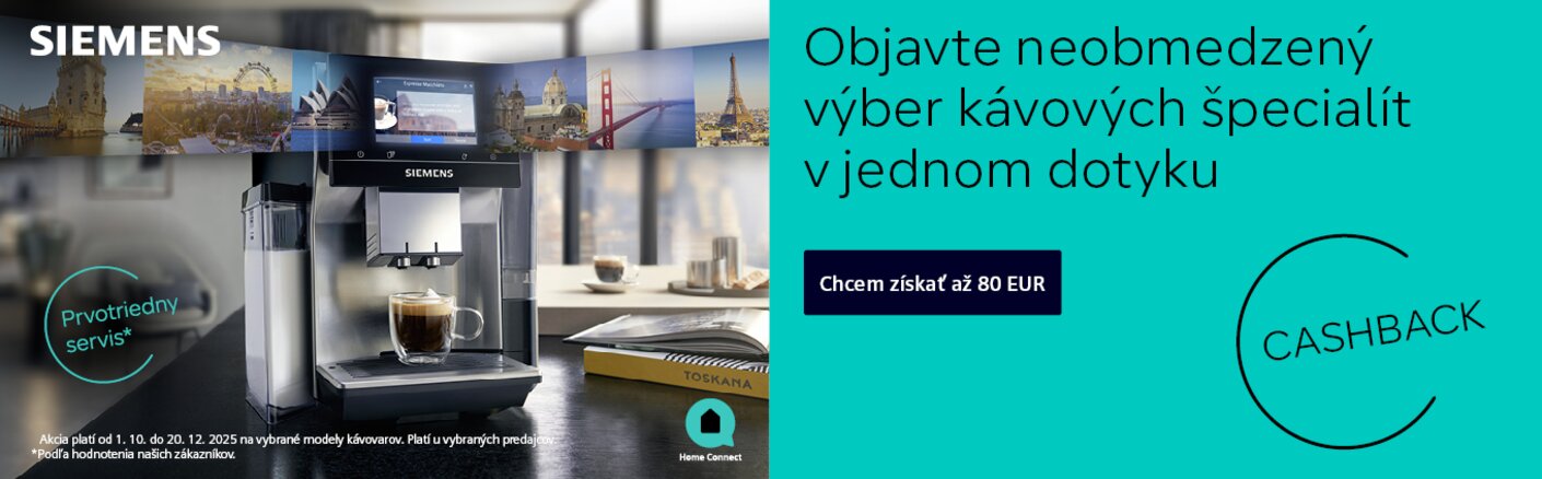 Cashback na vybrané kávovary Siemens