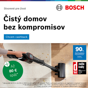Bosch tyčové vysávače s cashbackom až 80 Eur