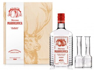 OH Marhuľovica Maruna 45% 0,7l drev.kaz+2 pijačky JELEŇ