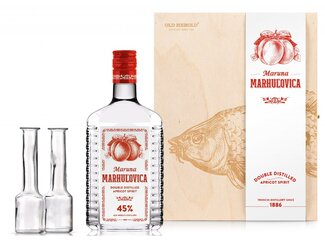 OH Marhuľovica Maruna 45% 0,7l drev.kaz+2 pijačky RYBA
